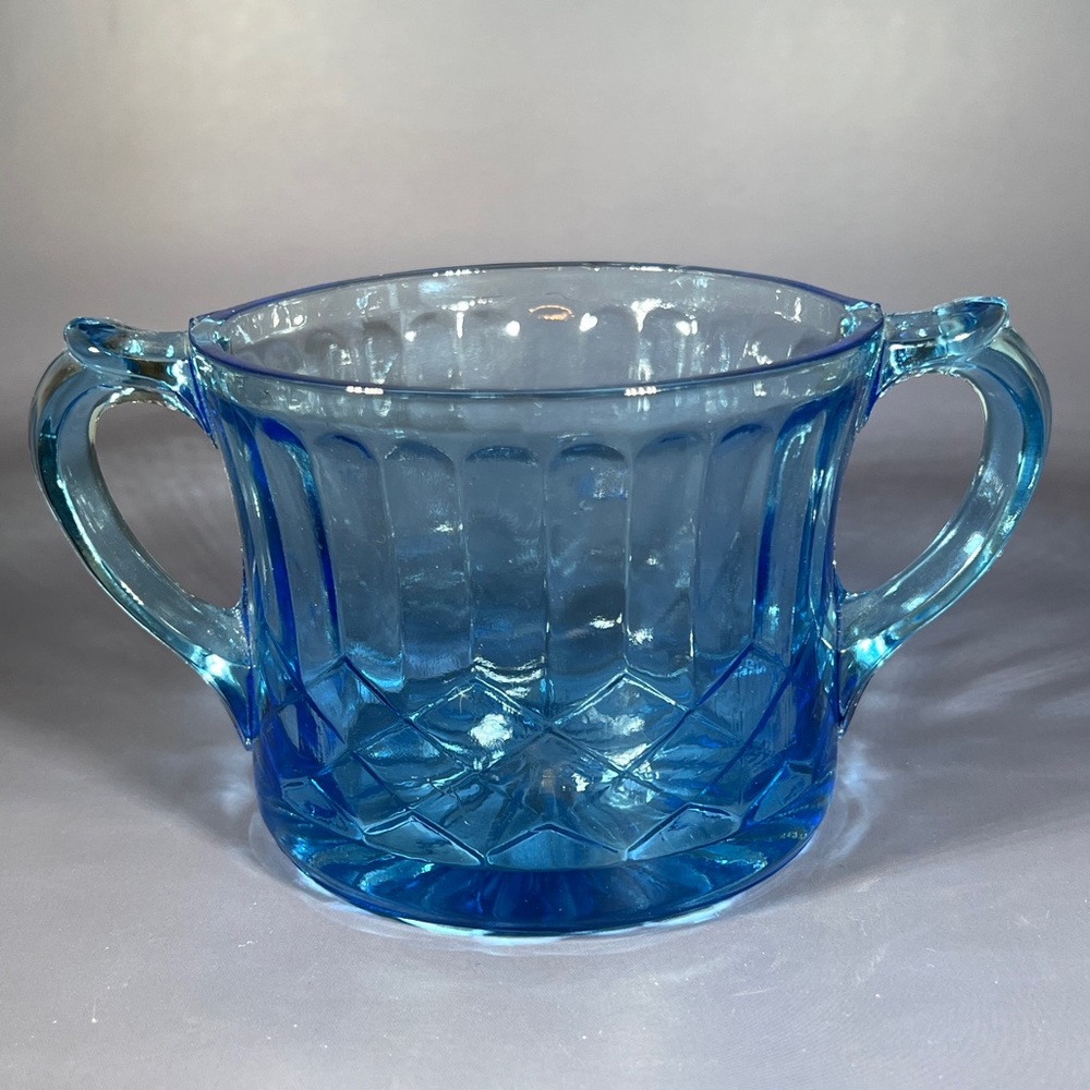 Vintage US Glass Company Blue Aunt Polly Sugar Bowl 1920’s